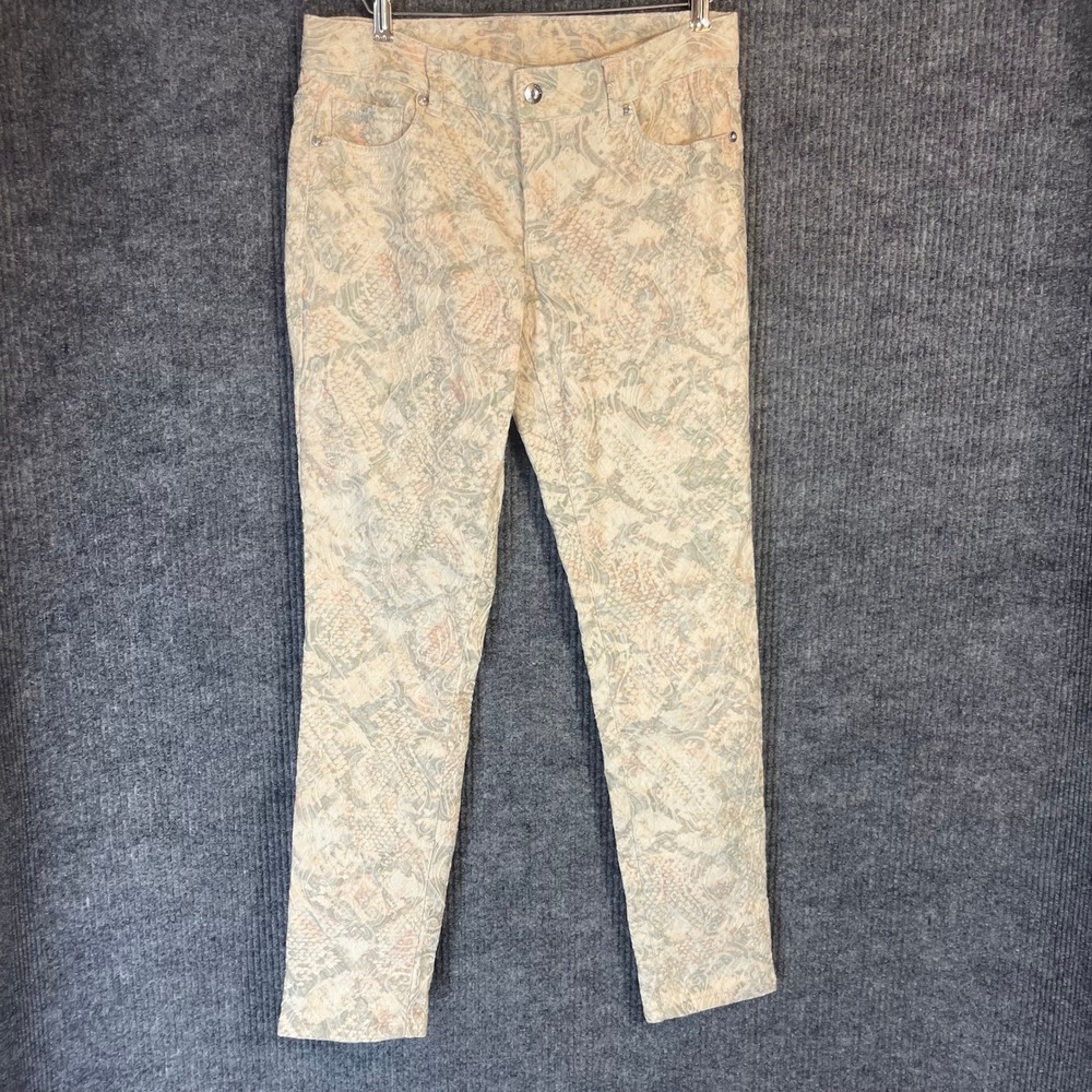 Y2K Cache Jacquard Textured Pants Womens 6 Cream Peach Sage Green Party Dressy